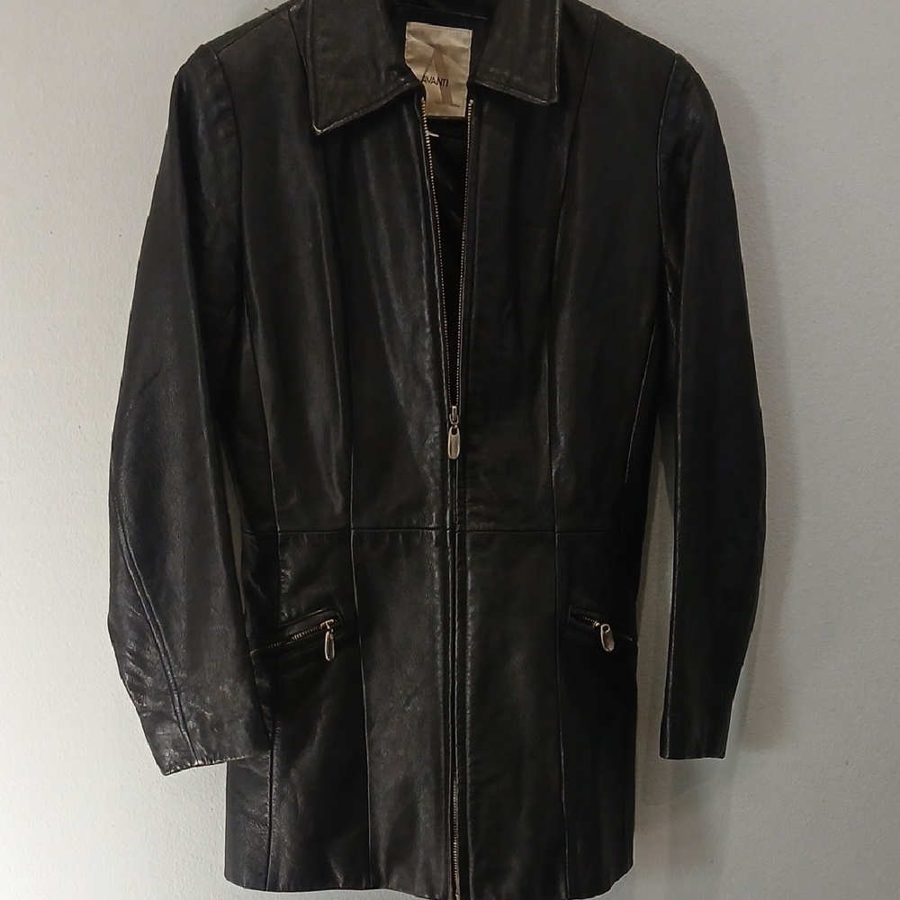 Avanti Black Leather Jacket Size Small
